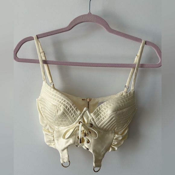 Oh Polly Cream Satin Corset Set, Top & Skirt, Lingerie Style US 2 - Picture 2 of 11